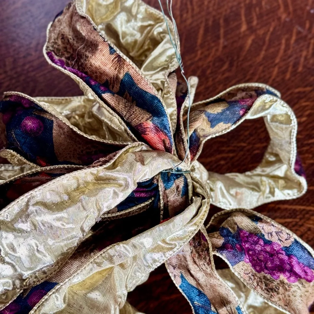 CUSTOM Gold Plum Floral Wired Bow Ribbon Set Floral Arrangement Gift Bows Wreath